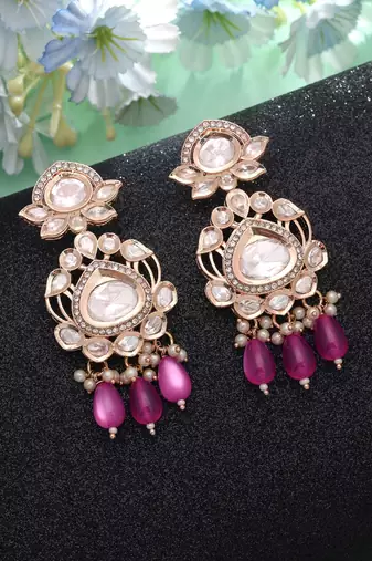 Pink color american diamond earrings crystal fashion style