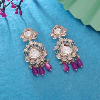 Pink color american diamond earrings crystal fashion style 2