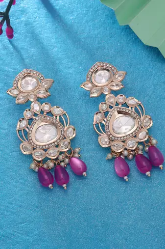 Pink color american diamond earrings crystal fashion style