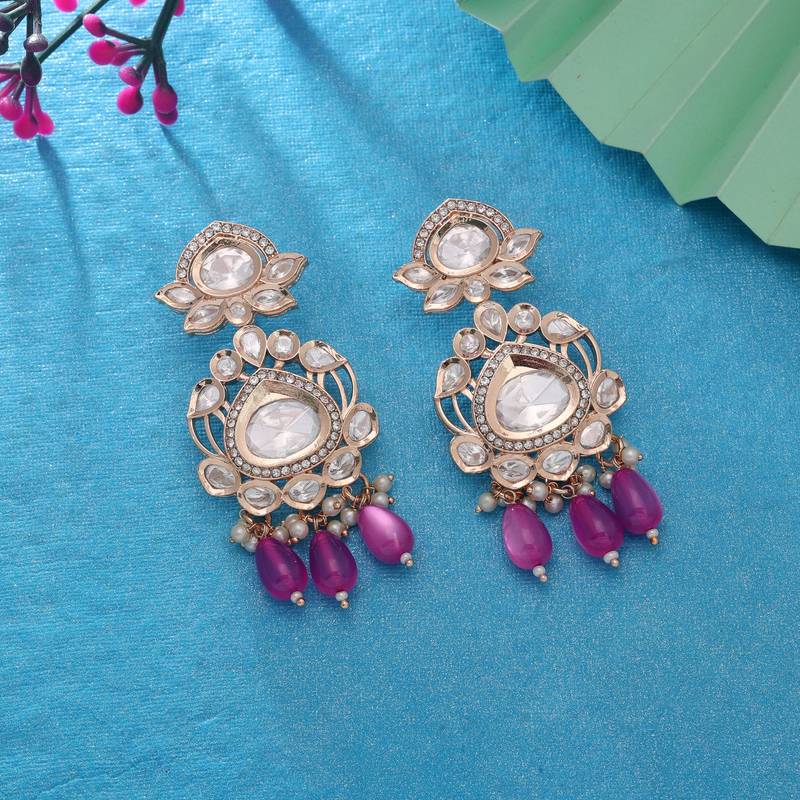 Pink color american diamond earrings crystal fashion style
