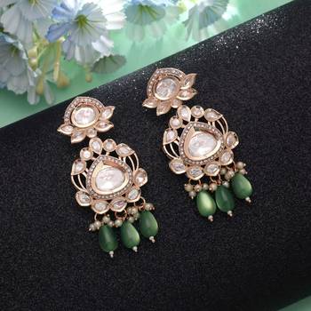 Green color american diamond earrings everyday fashion style 1