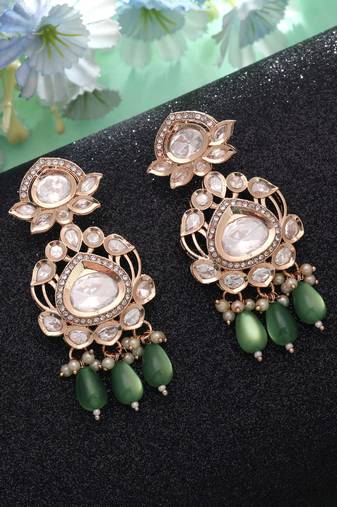 Green color american diamond earrings everyday fashion style