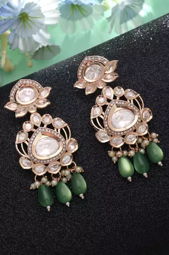 Green color american diamond earrings everyday fashion style