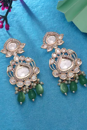 Green color american diamond earrings everyday fashion style