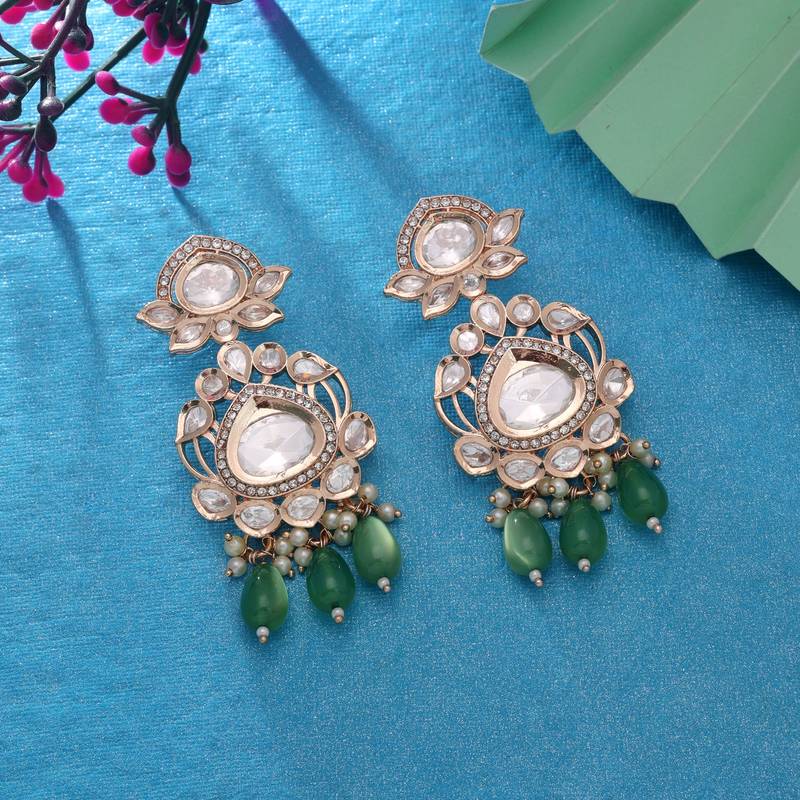 Green color american diamond earrings everyday fashion style