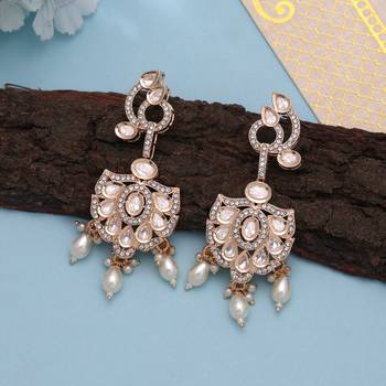 White color american diamond earrings elegant party wear style 1