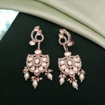 White color american diamond earrings elegant party wear style 2