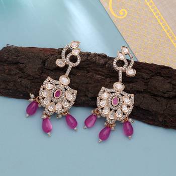 Pink color american diamond earrings premium crystal design 1