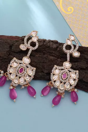 Pink color american diamond earrings premium crystal design