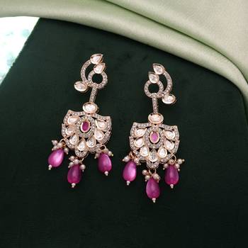 Pink color american diamond earrings premium crystal design 2