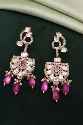 Pink color american diamond earrings premium crystal design
