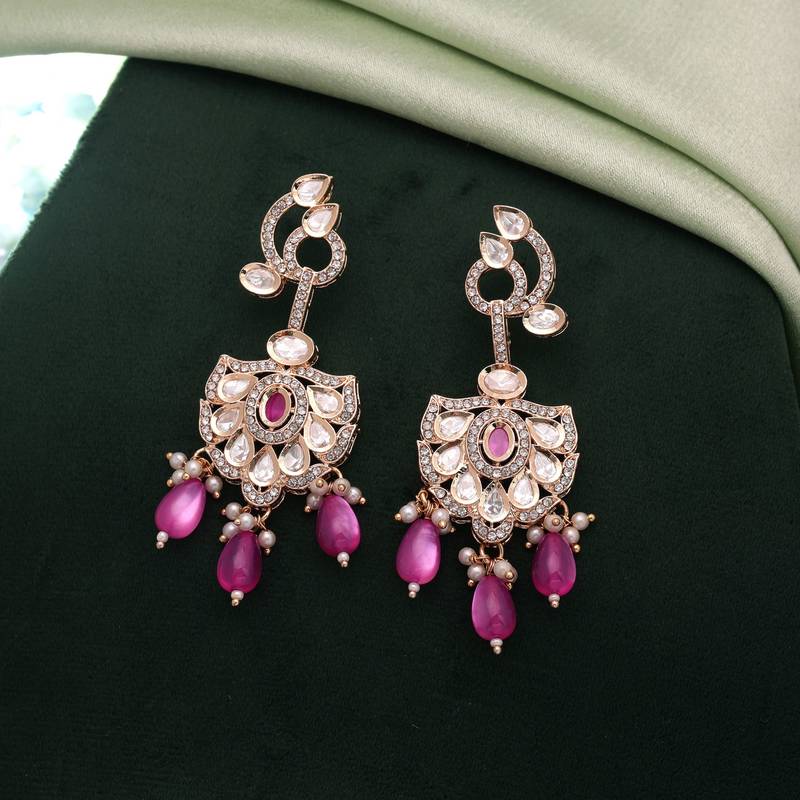 Pink color american diamond earrings premium crystal design