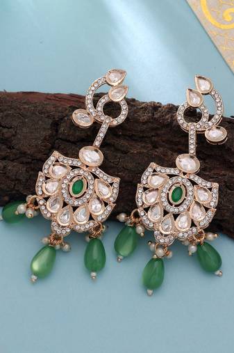 Green color american diamond earrings sparkling party style