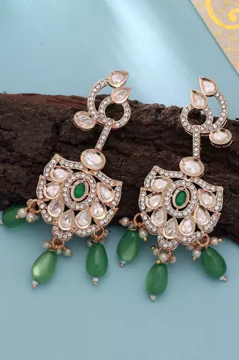 Green color american diamond earrings sparkling party style