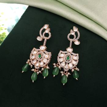 Green color american diamond earrings sparkling party style 2