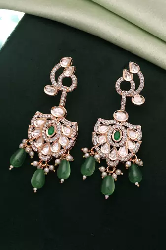 Green color american diamond earrings sparkling party style
