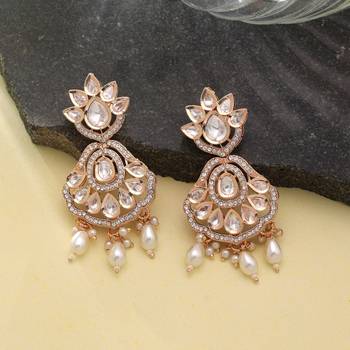 White color american diamond earrings premium crystal finish 2