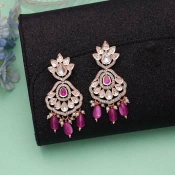 Pink color american diamond earrings designer fashion style 1
