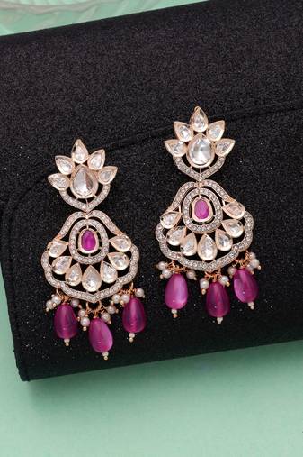 Pink color american diamond earrings designer fashion style