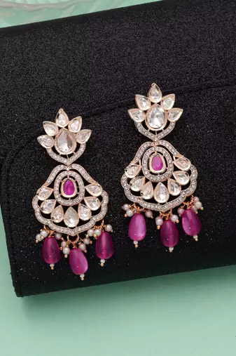 Pink color american diamond earrings designer fashion style
