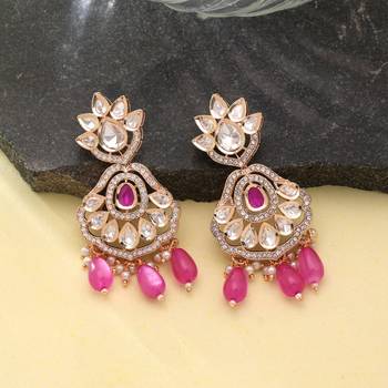 Pink color american diamond earrings designer fashion style 2