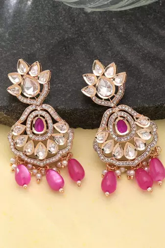 Pink color american diamond earrings designer fashion style