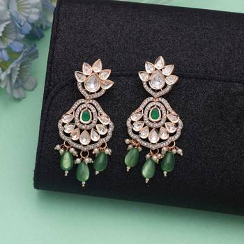 Green color american diamond earrings sparkling crystal design 1