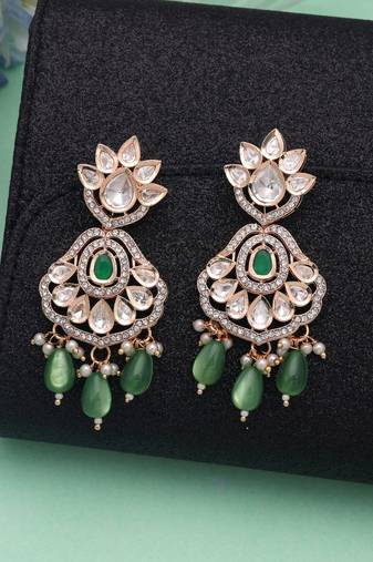 Green color american diamond earrings sparkling crystal design