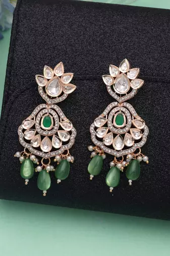 Green color american diamond earrings sparkling crystal design