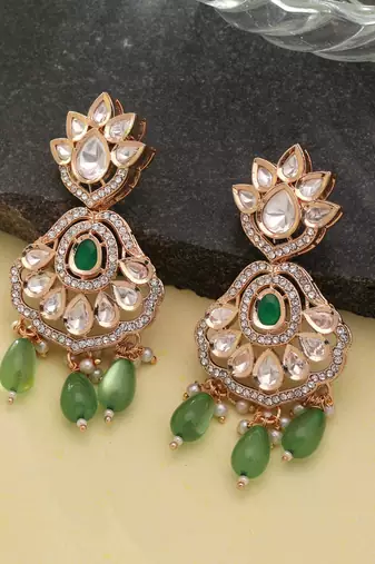 Green color american diamond earrings sparkling crystal design