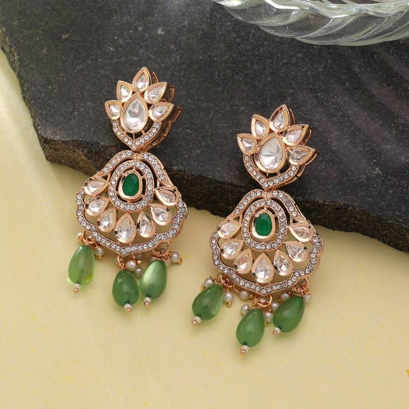 Green color american diamond earrings sparkling crystal design