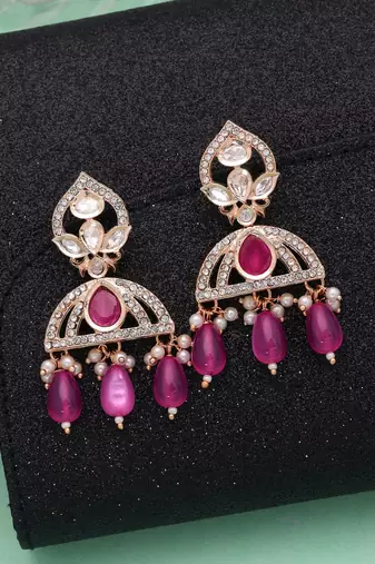Pink color american diamond earrings sparkling fashion style