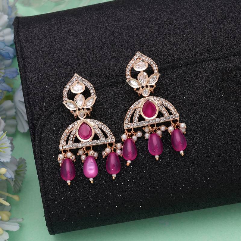 Pink color american diamond earrings sparkling fashion style