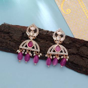 Pink color american diamond earrings sparkling fashion style 2
