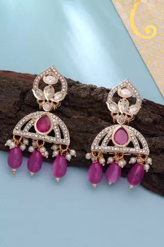 Pink color american diamond earrings sparkling fashion style