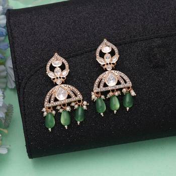 Green color american diamond earrings premium party wear style 1
