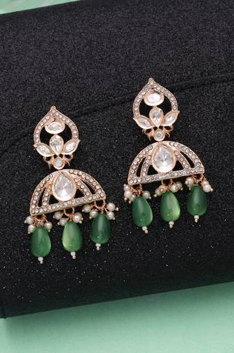 Green color american diamond earrings premium party wear style