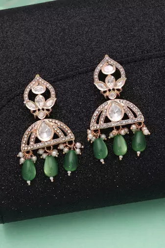 Green color american diamond earrings premium party wear style