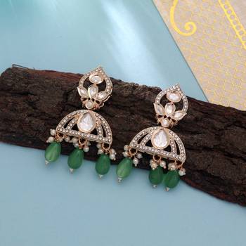 Green color american diamond earrings premium party wear style 2
