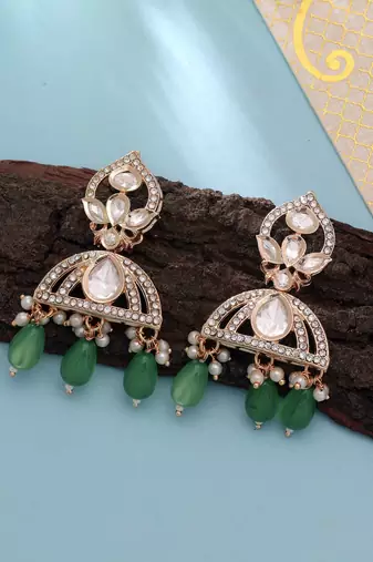 Green color american diamond earrings premium party wear style