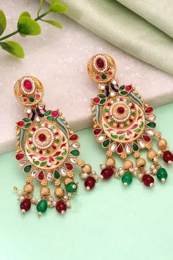 Multi color meenakari earrings artistic ethnic style