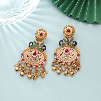 White color meenakari earrings handmade jewelry design 1