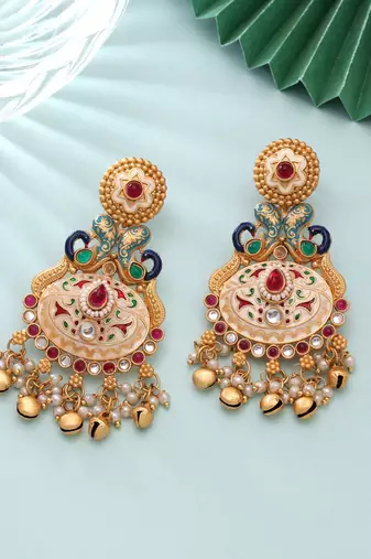 White color meenakari earrings handmade jewelry design