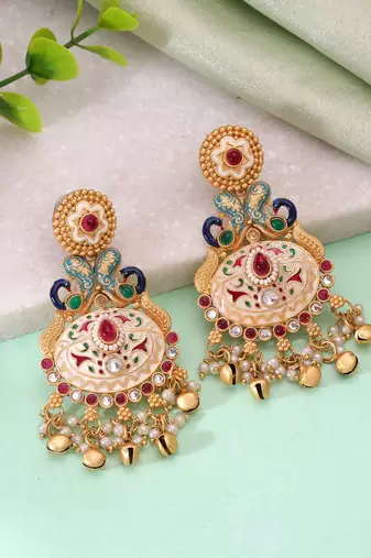 White color meenakari earrings handmade jewelry design