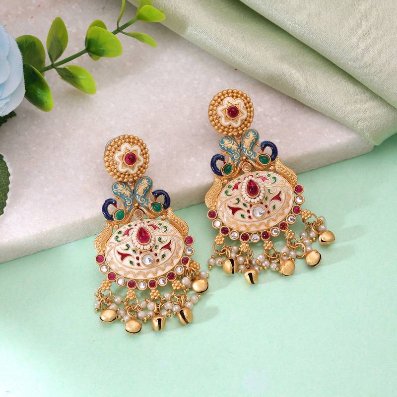 White color meenakari earrings handmade jewelry design