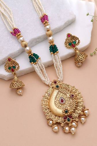 Multi color temple necklace jewelry set south indian design