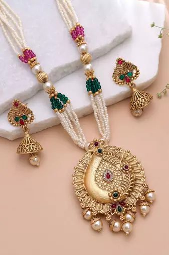 Multi color temple necklace jewelry set south indian design