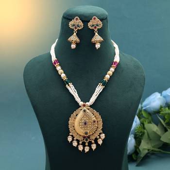 Multi color temple necklace jewelry set south indian design 2