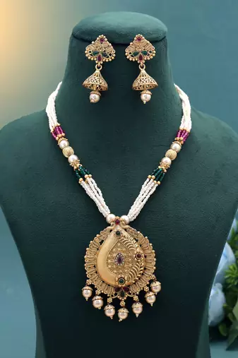 Multi color temple necklace jewelry set south indian design