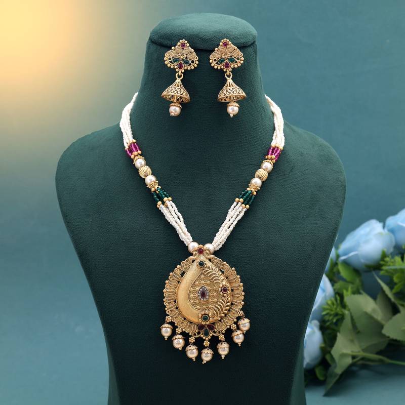 Multi color temple necklace jewelry set south indian design